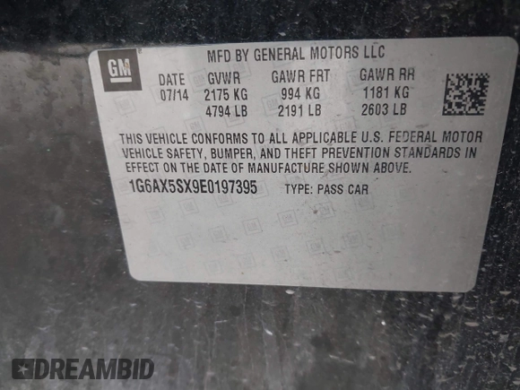 2014 Cadillac CTS Luxury AWD with VIN 1G6AX5SX9E0197395, listed as a IAAI auction lot 42211452 with 90,657 mi miles and . Bid and sale history available at DreamBid. Image 9.