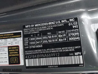 2022 Mercedes-Benz GLE with VIN 4JGFB4JB9NA669912, listed as a IAAI auction lot 41462200 with 41,071 mi miles. Bid and sale history available at carsss.com. Image 9.