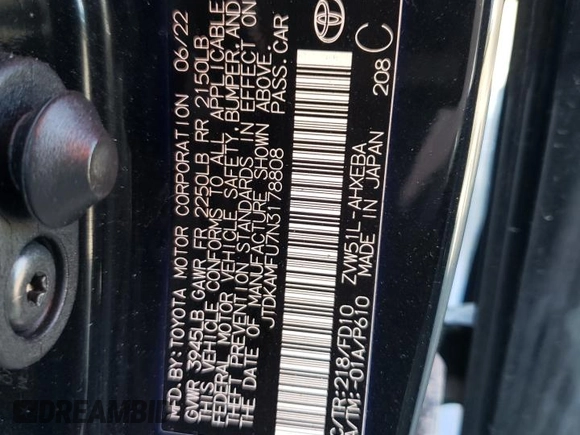 2022 Toyota Prius L Eco with VIN JTDKAMFU7N3178808, listed as a Copart auction lot 55650895 with 40,933 mi miles and Salvage Title. Bid and sale history available at carsss.com. Image 12.