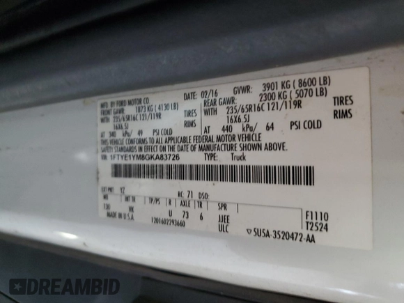 2016 Ford Transit Cargo с VIN 1FTYE1YM8GKA83726, выставлен на аукционе Copart как лот 47124495 с пробегом 80 811 миль миль и Чистый • Clean title. История ставок и продаж доступна на DreamBid. Изображение 13.