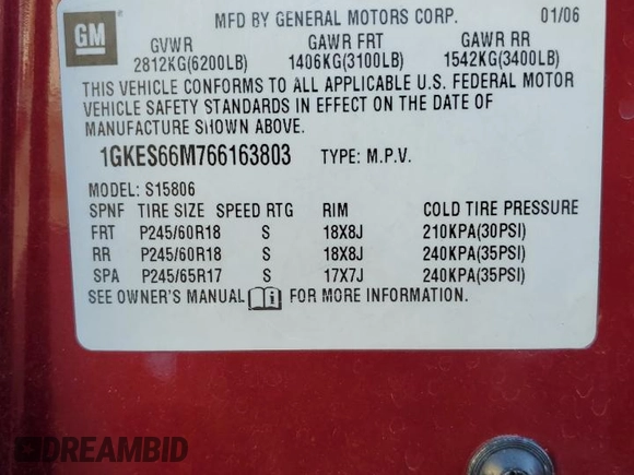 2006 GMC Envoy Denali z VIN 1GKES66M766163803, wystawiony jako Copart lot #75289784 z przebiegiem 194 386 mil mil oraz Szkoda całkowita • Salvage title. Historia ofert i sprzedaży dostępna na DreamBid. Obrazek 13.
