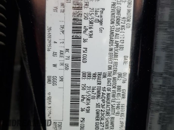 2016 Ford Focus SE with VIN 1FADP3F23GL271608, listed as a Copart auction lot 51681915 with 234,966 mi miles and Salvage Title. Bid and sale history available at carsss.com. Image 12.