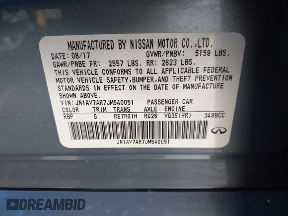 2018 Infiniti Q50 Hybrid Premium with VIN JN1AV7AR7JM540051, listed as a IAAI auction lot 41488180 with 1,110 mi miles and . Bid and sale history available at carsss.com. Image 9.