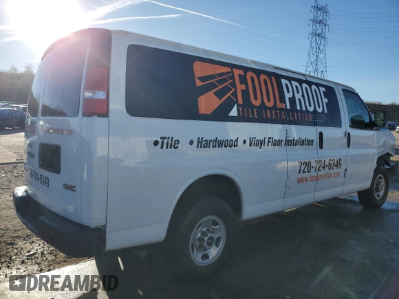 2020 GMC Savana Cargo Van with VIN 1GTZ7HFP8L1134064, listed as a Copart auction lot 82175024 with 94,609 mi miles and Salvage Title. Bid and sale history available at carsss.com. Image 3.