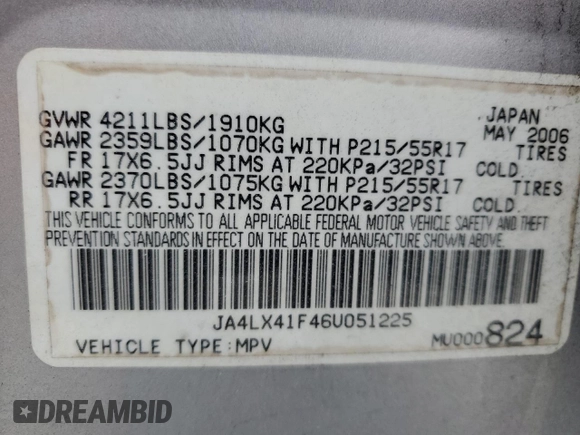 2006 Mitsubishi Outlander SE with VIN JA4LX41F46U051225, listed as a Copart auction lot 42949915 with 188,733 mi miles and Salvage Title. Bid and sale history available at carsss.com. Image 14.