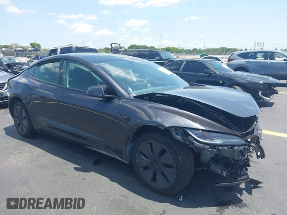 2025 Tesla Model 3 Long Range with VIN 5YJ3E1EA0SF903825, listed as a IAAI auction lot 42197820 with 4,944 mi miles and . Bid and sale history available at DreamBid. Image 1.