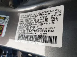 2013 Honda CR-V LX with VIN 2HKRM4H34DH600658, listed as a IAAI auction lot 41901546 with 187,363 mi miles. Bid and sale history available at carsss.com. Image 9.