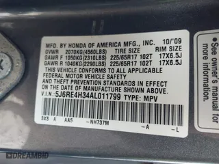 2010 Honda CR-V LX with VIN 5J6RE4H34AL011799, listed as a IAAI auction lot 41786687 with 118,955 mi miles. Bid and sale history available at carsss.com. Image 9.