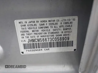 2003 Honda Accord EX z VIN JHMCM56673C058909, wystawiony jako IAAI lot #42458833 z przebiegiem 164 589 mil mil oraz . Historia ofert i sprzedaży dostępna na DreamBid. Obrazek 9.