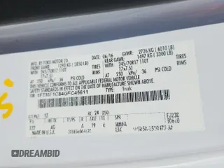 2016 Ford F-150 XL with VIN 1FTMF1C84GFC45611, listed as a Copart auction lot 61551625 with 127,010 mi miles and Salvage title. Bid and sale history available at DreamBid. Image 12.