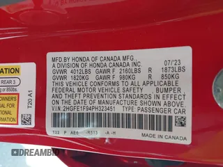 2023 Honda Civic Touring with VIN 2HGFE1F94PH323451, listed as a IAAI auction lot 42383422 with 6,120 mi miles and . Bid and sale history available at DreamBid. Image 9.