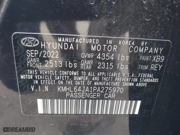 2023 Hyundai Sonata SEL with VIN KMHL64JA1PA275970, listed as a IAAI auction lot 41426974 with 14,690 mi miles. Bid and sale history available at carsss.com. Image 9.