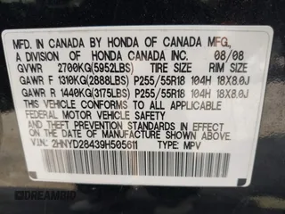 2009 Acura MDX Tech/Entertainment Pkg with VIN 2HNYD28439H505611, listed as a IAAI auction lot 41724195 with 181,282 mi miles. Bid and sale history available at carsss.com. Image 9.