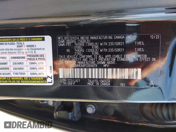 2023 Lexus RX 350 z VIN 2T2BAMCA8PC004679, wystawiony jako IAAI lot #41773933 z przebiegiem 93 400 mil mil oraz . Historia ofert i sprzedaży dostępna na DreamBid. Obrazek 9.