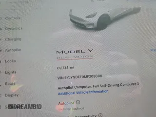 2021 Tesla Model Y Performance with VIN 5YJYGDEF9MF268006, listed as a Copart auction lot 49082695 with 69,743 mi miles and Salvage Title. Bid and sale history available at DreamBid. Image 9.