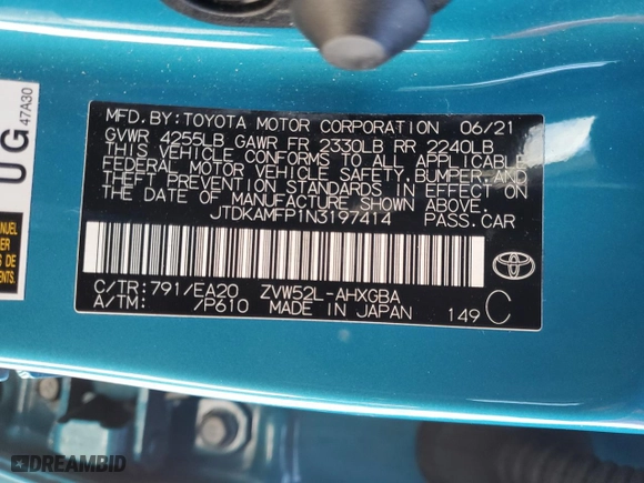 2022 Toyota Prius Prime LE with VIN JTDKAMFP1N3197414, listed as a Copart auction lot 41869385 with 44,185 mi miles and Salvage Title. Bid and sale history available at carsss.com. Image 13.