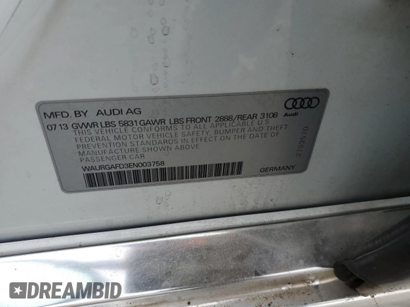 2014 Audi A8 3.0T z VIN WAURGAFD3EN003758, wystawiony jako Copart lot #47636885 z przebiegiem 166 990 mil mil oraz Szkody całkowita. Historia ofert i sprzedaży dostępna na DreamBid. Obrazek 12.