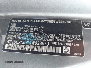 2021 Toyota Supra 2.0 with VIN WZ1DB2C0XMW038679, listed as a IAAI auction lot 42407988 with 76,316 mi miles and . Bid and sale history available at DreamBid. Image 9.