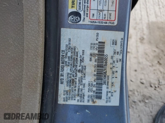 2007 Mercury Milan Premier with VIN 3MEHM08Z97R660055, listed as a Copart auction lot 66491354 with 247,029 mi miles and Salvage Title. Bid and sale history available at carsss.com. Image 12.