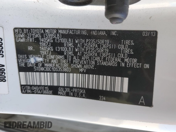 2013 Toyota Sienna SE z VIN 5TDXK3DC1DS353803, wystawiony jako Copart lot #47653545 z przebiegiem 139 032 mil mil oraz Szkoda całkowita • Salvage title. Historia ofert i sprzedaży dostępna na DreamBid. Obrazek 13.