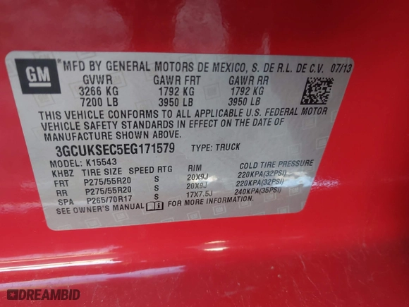 2014 Chevrolet Silverado 1500 LTZ with VIN 3GCUKSEC5EG171579, listed as a IAAI auction lot 41400865 with 105,738 mi miles. Bid and sale history available at carsss.com. Image 9.