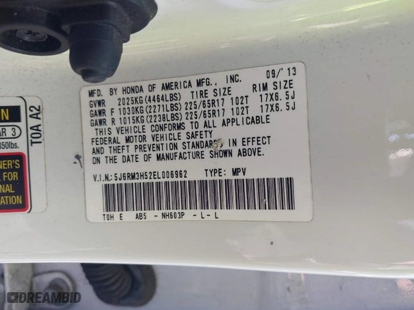 2014 Honda CR-V EX with VIN 5J6RM3H52EL006962, listed as a IAAI auction lot 41943567 with 79,040 mi miles. Bid and sale history available at carsss.com. Image 9.