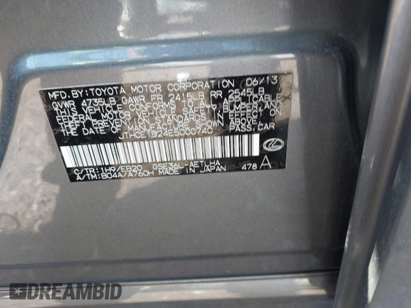 2014 Lexus IS 350 с VIN JTHCE1D24E5000740, выставлен на аукционе IAAI как лот 42037064 с пробегом 184 059 миль миль и . История ставок и продаж доступна на DreamBid. Изображение 9.