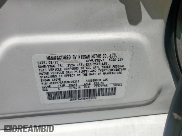 2014 Infiniti Q50 Sport with VIN JN1BV7AR6EM695314, listed as a Copart auction lot 59953085 with 161,085 mi miles and Clean title. Bid and sale history available at DreamBid. Image 12.