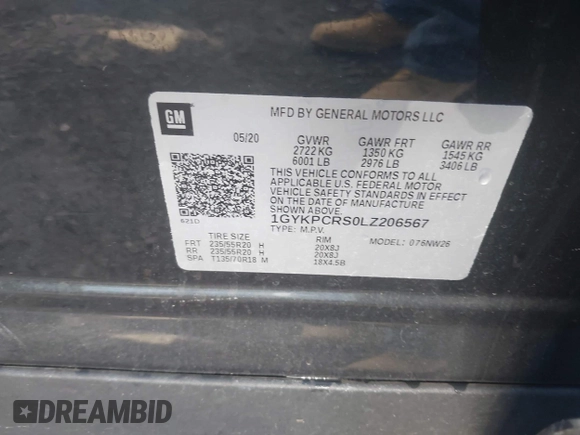 2020 Cadillac XT6 FWD Premium Luxury with VIN 1GYKPCRS0LZ206567, listed as a IAAI auction lot 42254511 with 80,443 mi miles and . Bid and sale history available at DreamBid. Image 9.