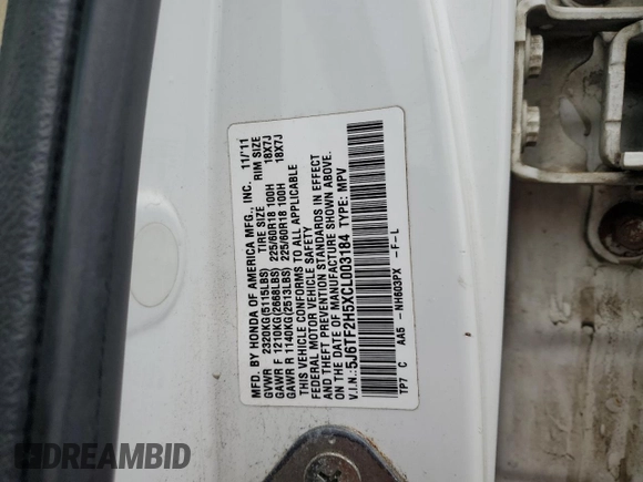 2012 Honda Crosstour EX-L z VIN 5J6TF2H5XCL003184, wystawiony jako Copart lot #56227625 z przebiegiem 206 055 mil mil oraz Szkoda całkowita • Salvage title. Historia ofert i sprzedaży dostępna na DreamBid. Obrazek 12.