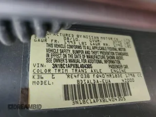 2011 Nissan Versa 1.8 S with VIN 3N1BC1APXBL404305, listed as a Copart auction lot 50777175 with 38,353 mi miles and Salvage Title. Bid and sale history available at carsss.com. Image 12.