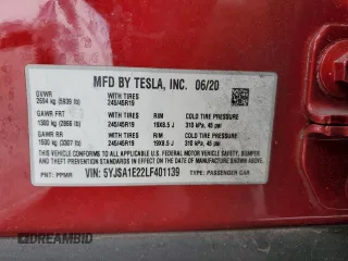 2020 Tesla Model S Long Range with VIN 5YJSA1E22LF401139, listed as a Copart auction lot 44770285 with 128,685 mi miles and Salvage title. Bid and sale history available at DreamBid. Image 15.