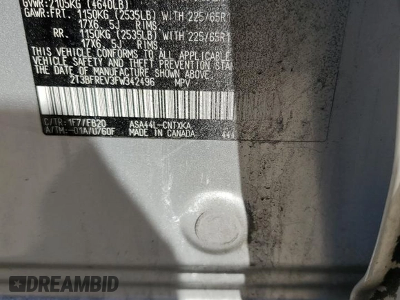 2015 Toyota RAV4 LE with VIN 2T3BFREV3FW342496, listed as a Copart auction lot 52960215 with 129,520 mi miles and Salvage Title. Bid and sale history available at DreamBid. Image 13.