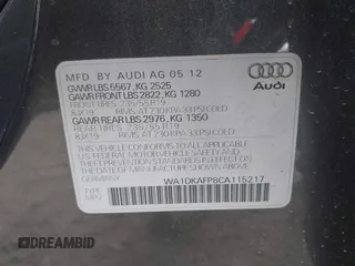 2012 Audi Q5 3.2L Premium Plus with VIN WA1DKAFP8CA115217, listed as a IAAI auction lot 42080098 with 97,187 mi miles. Bid and sale history available at carsss.com. Image 9.