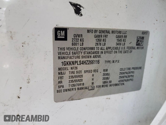 2017 GMC Acadia Denali z VIN 1GKKNPLS4HZ266116, wystawiony jako Copart lot #56353855 z przebiegiem Nie podano mil oraz Szkoda całkowita • Salvage title. Historia ofert i sprzedaży dostępna na DreamBid. Obrazek 13.