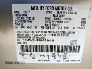 2017 Ford Explorer Platinum with VIN 1FM5K8HT4HGE36426, listed as a Copart auction lot 62105525 with 119,566 mi miles and Salvage title. Bid and sale history available at DreamBid. Image 13.
