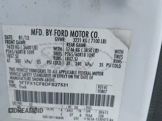2013 Ford F-150 XL with VIN 1FTFX1CF8DFB27531, listed as a IAAI auction lot 42085935 with 180,287 mi miles and . Bid and sale history available at DreamBid. Image 9.