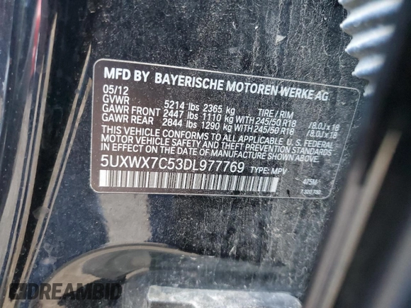2013 BMW X3 xDrive35i with VIN 5UXWX7C53DL977769, listed as a Copart auction lot 84625774 with 128,981 mi miles and Salvage Title. Bid and sale history available at DreamBid. Image 15.