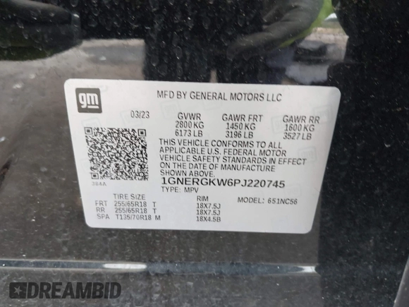2023 Chevrolet Traverse LT Cloth with VIN 1GNERGKW6PJ220745, listed as a IAAI auction lot 42485387 with 24,715 mi miles and . Bid and sale history available at DreamBid. Image 9.