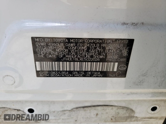 2014 Lexus GS 350 with VIN JTHCE1BLXE5022026, listed as a Copart auction lot 57058305 with 228,460 mi miles and Salvage title. Bid and sale history available at DreamBid. Image 13.