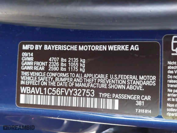2015 BMW X1 xDrive28i with VIN WBAVL1C56FVY32753, listed as a IAAI auction lot 41759454 with 130,823 mi miles. Bid and sale history available at carsss.com. Image 9.