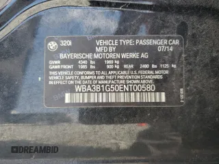 2014 BMW 3 Series 320i with VIN WBA3B1G50ENT00580, listed as a Copart auction lot 53697085 with 128,925 mi miles and Clean Title. Bid and sale history available at carsss.com. Image 12.