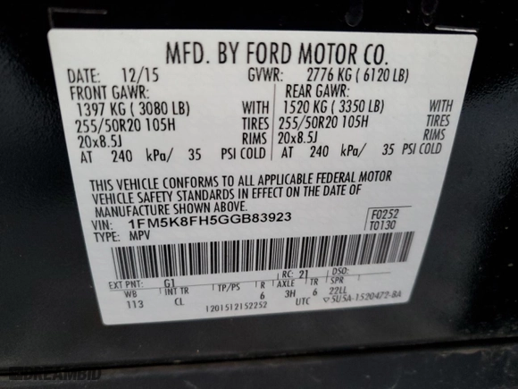 2016 Ford Explorer Limited with VIN 1FM5K8FH5GGB83923, listed as a Copart auction lot 82319854 with 137,334 mi miles and Salvage Title. Bid and sale history available at carsss.com. Image 13.