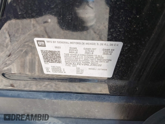 2022 GMC Terrain SLT with VIN 3GKALPEV2NL239122, listed as a IAAI auction lot 41074071 with 36,920 mi miles. Bid and sale history available at carsss.com. Image 9.