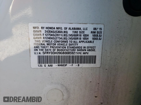 2016 Acura MDX with VIN 5FRYD3H20GB008592, listed as a Copart auction lot 89058995 with 164,886 mi miles and Salvage title. Bid and sale history available at DreamBid. Image 13.