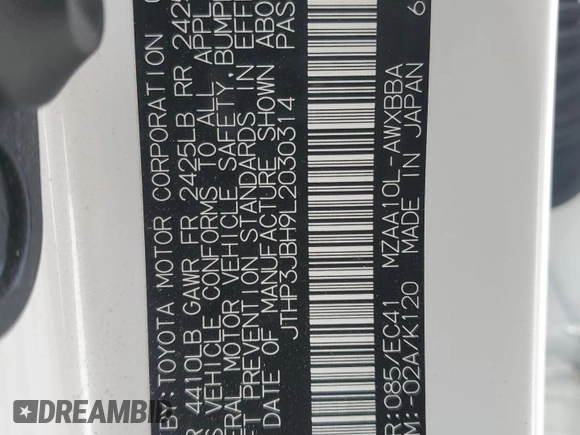 2020 Lexus UX 200 with VIN JTHP3JBH9L2030314, listed as a Copart auction lot 87454094 with 66,771 mi miles and Salvage title. Bid and sale history available at DreamBid. Image 14.