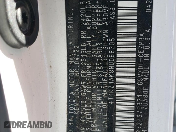2022 Toyota Camry TRD with VIN 4T1KZ1AK8NU068305, listed as a Copart auction lot 77232174 with Not provided miles and Salvage title. Bid and sale history available at DreamBid. Image 13.