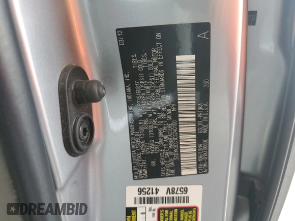 2012 Toyota Sienna XLE AAS с VIN 5TDYK3DC1CS240100, выставлен на аукционе Copart как лот 56975235 с пробегом 251 340 миль миль и Списание • Salvage title. История ставок и продаж доступна на DreamBid. Изображение 13.