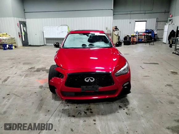 2021 Infiniti Q50 Red Sport 400 with VIN JN1FV7DR0MM880308, listed as a Copart auction lot 86103434 with 27,845 mi miles and Salvage Title. Bid and sale history available at DreamBid. Image 11.