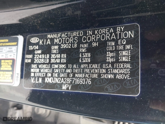 2015 Kia Soul with VIN KNDJN2A28F7169376, listed as a IAAI auction lot 41910666 with 133,869 mi miles. Bid and sale history available at carsss.com. Image 9.